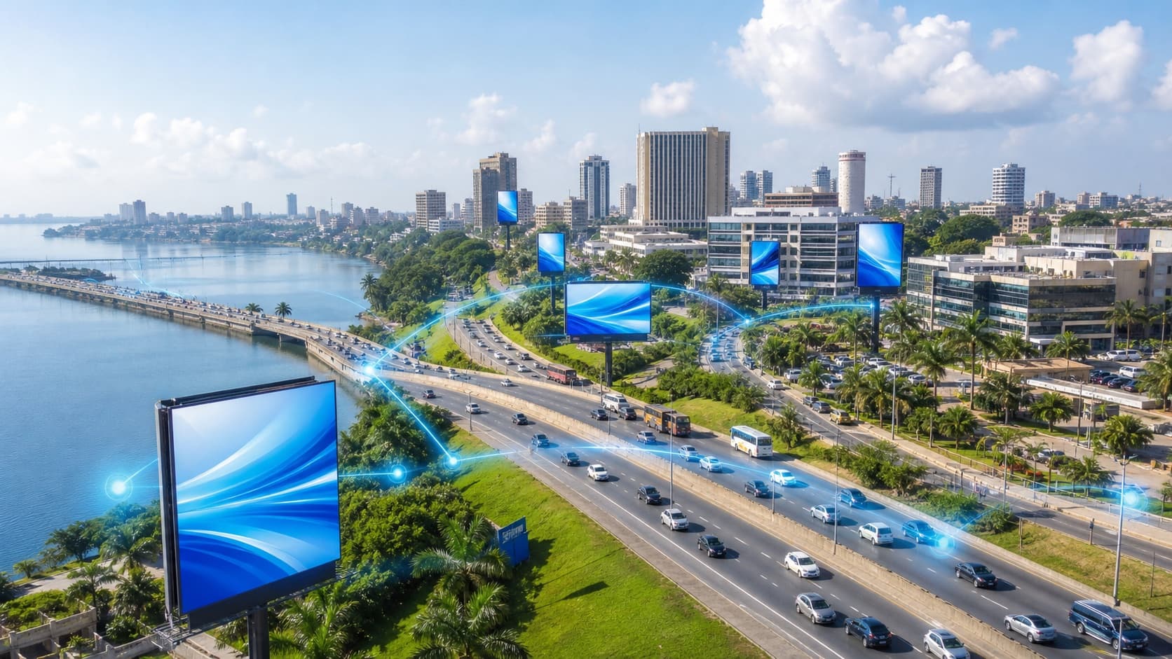 Vue aérienne des axes routiers d’Abidjan couverts par le réseau Go-Ads